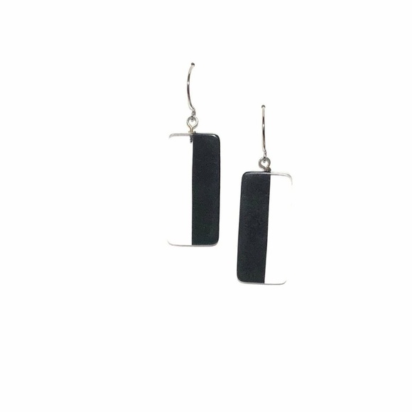 Black and Clear Geometric Rectangle Drop Earrings - Picture 2 of 6